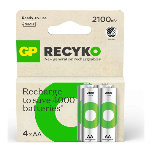 GP ReCyko oppladbart AA-batteri 2 100 mAh 1,2 V, 4-pakning